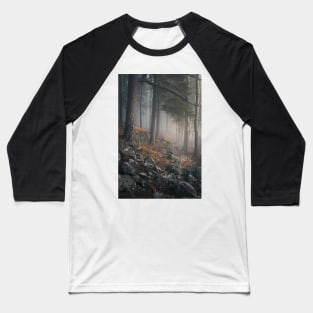 Foggy forest landscape Baseball T-Shirt